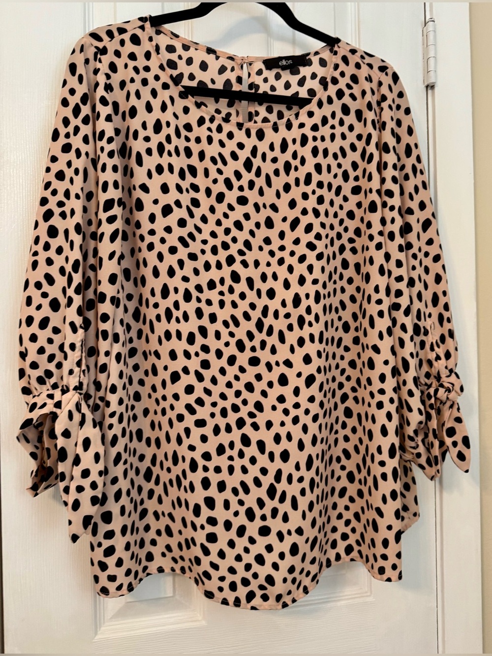 ellos Blush Pink Blouse with Black Spot Print and Tie Sleeves